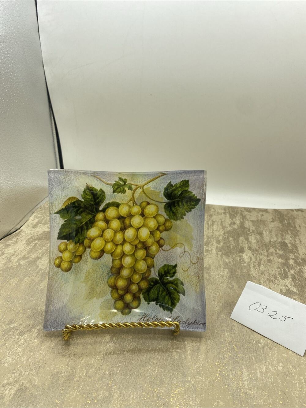 5.75”X 5.75”Helen Vladykina Glass Ashtray Trinket Bowl Dish Yellow Grapes